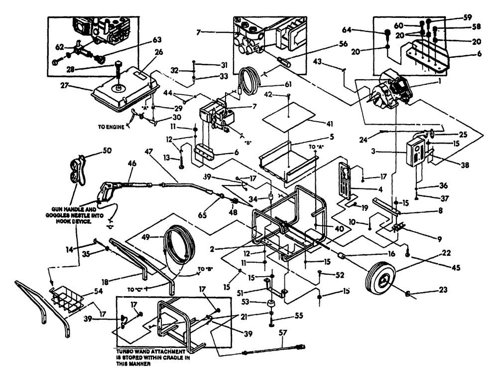 Pressure Washer And Cradle No. 89650 Diagram and Parts List for 9674-1-MC  Briggs and Stratton Pressure Washer